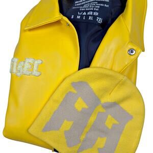 Archangel Men's 2XL Yellow Bomber Jacket & Skull Cap Streetwear HipHop Spiritual